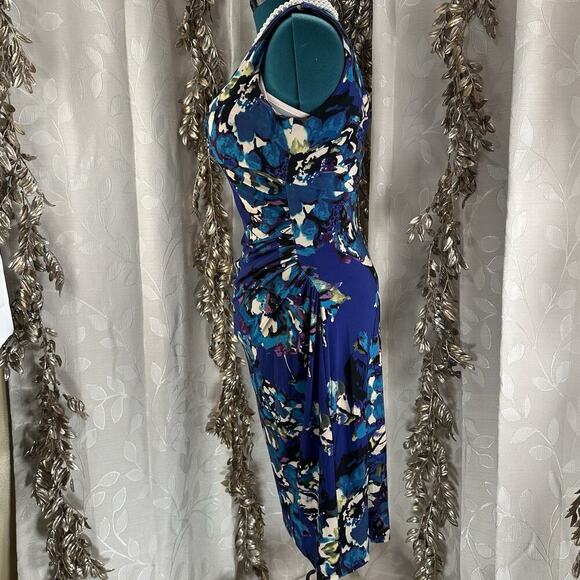 American Living Floral Ruched Dress | Size 14 |‎ Blue Purple | Sleeveless Sheath - Picture 6 of 10